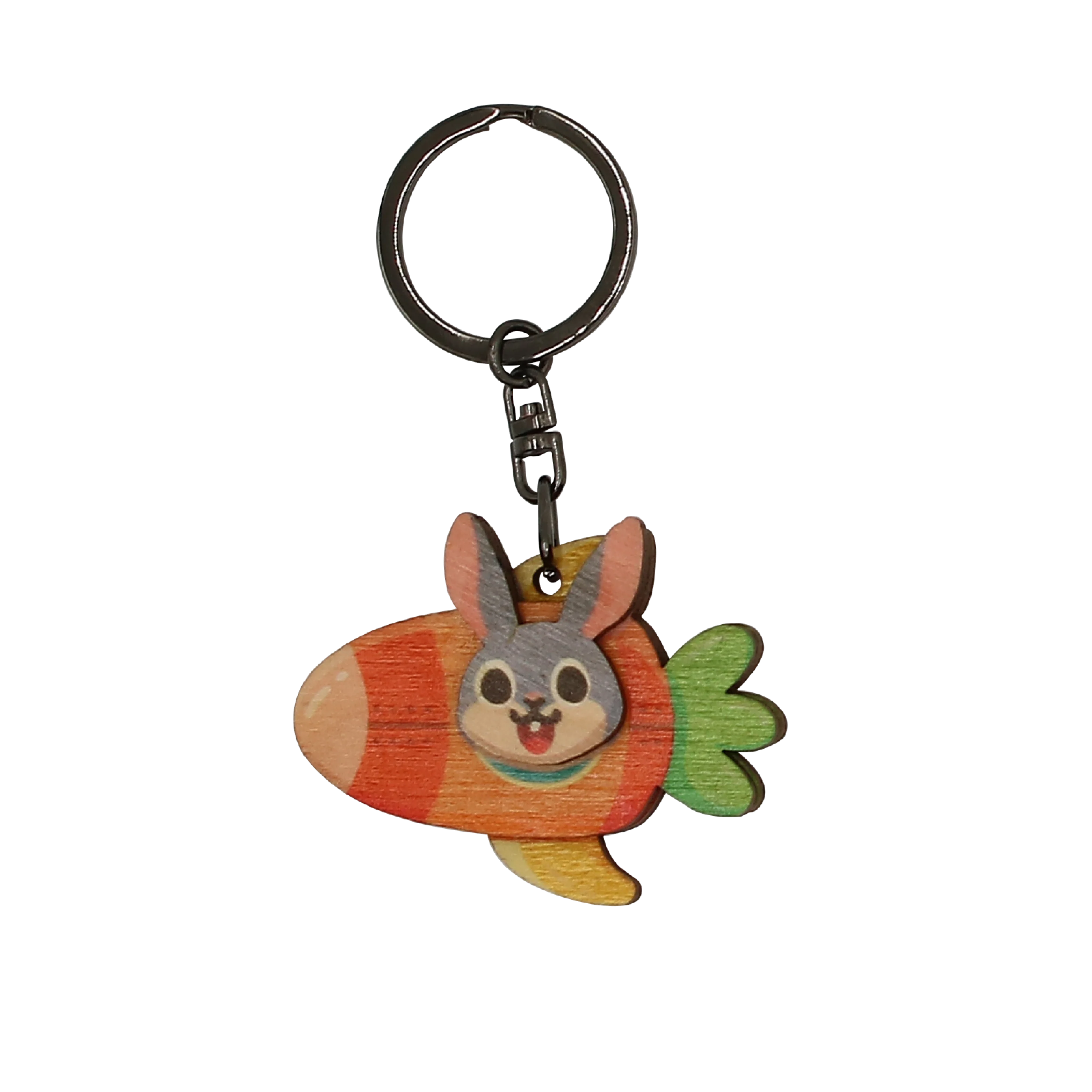 Carrot Rocket Rabbit Bunny Wood Keychain Wooden Souvenir