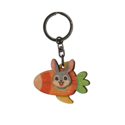 Carrot Rocket Rabbit Bunny Wood Keychain Wooden Souvenir
