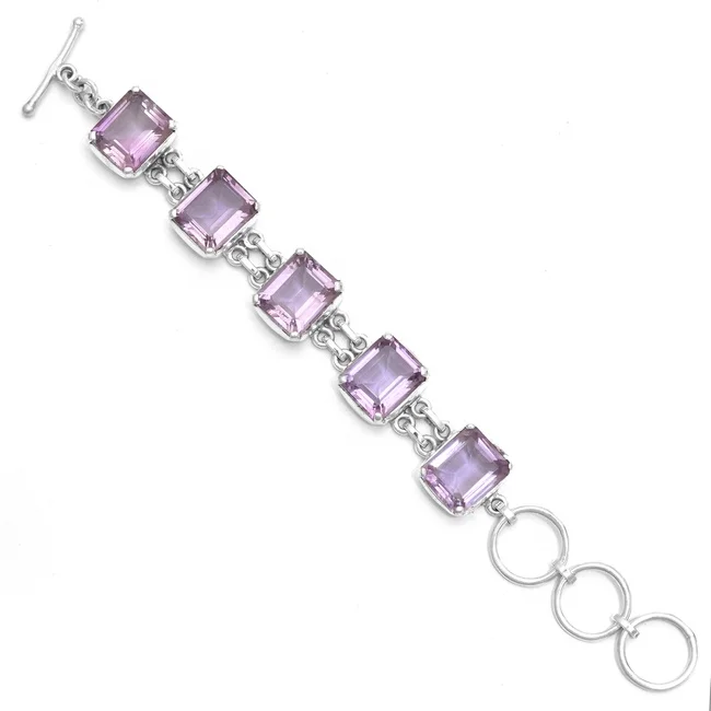 Best Quality Square Amethyst Gemstone 925 Sterling Silver Handmade Wholesale Jewelry Supplier Bracelet