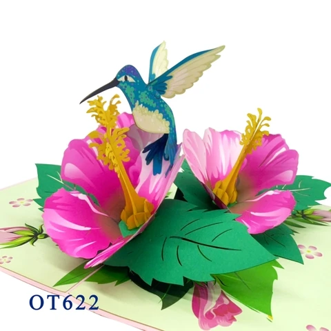 Hibicus 3D выдвижная открытка Humming Bird Kirigami поздравительные открытки с животными цветы ручной работы бумажные изделия на заказ