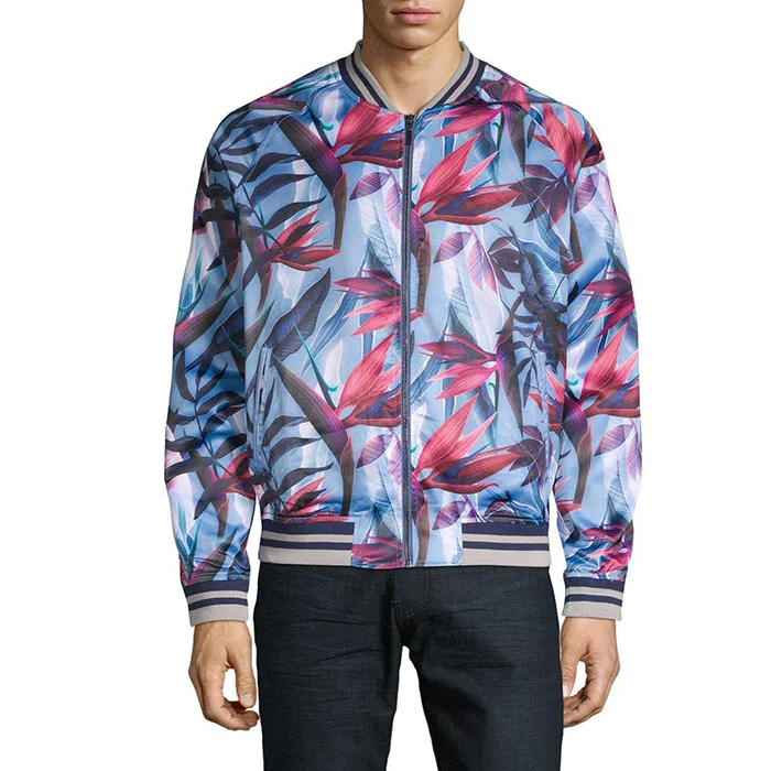 Bomber jacket Sublimated men Stylish Stand Collar Full Sleeve Zipper Closure for Sale