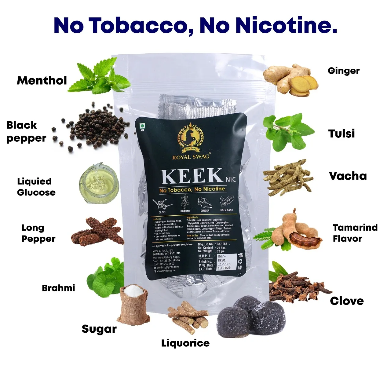Royal Swag Ayurvedic  Kik Nic Nicotine Free Candy, Helps to Satisfy Nicotine Craving, |Childhood Imli Candy Taste Nicotine Free