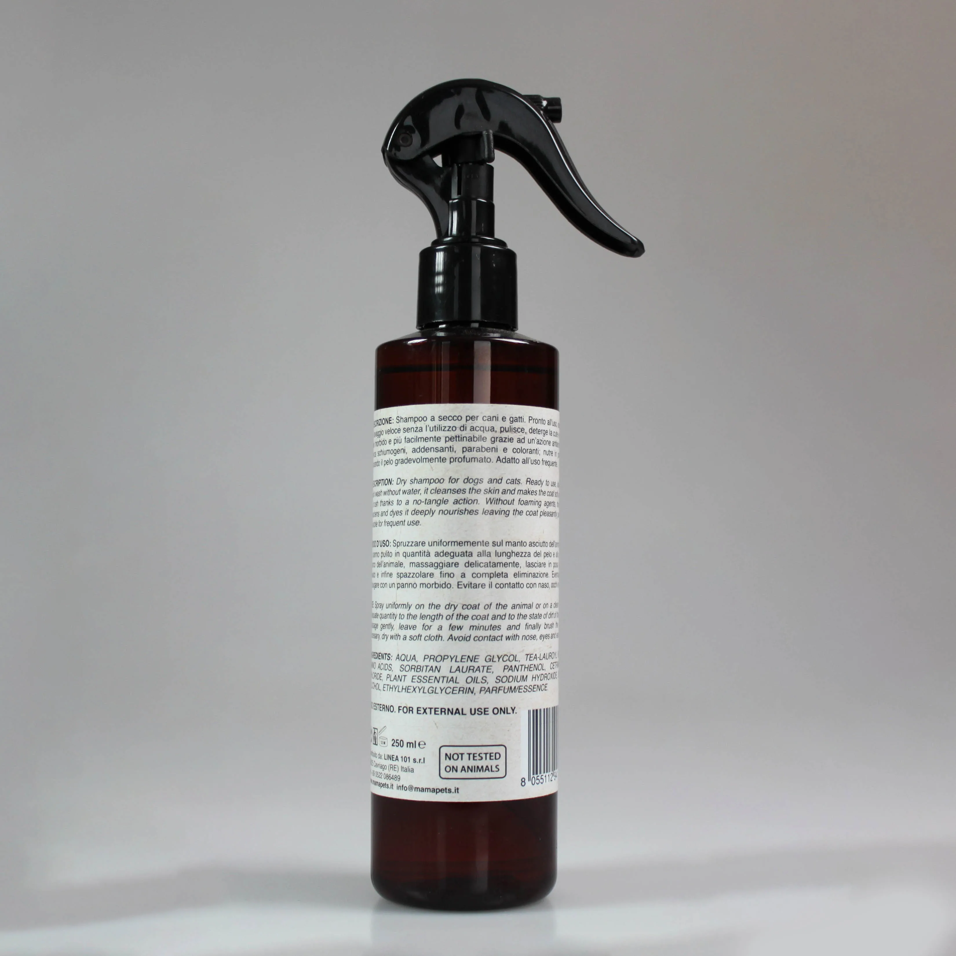 High Italian Quality 250 Ml Organic Sustainable Dry SLS Paraben Alcohol Free Shampoo For Pets