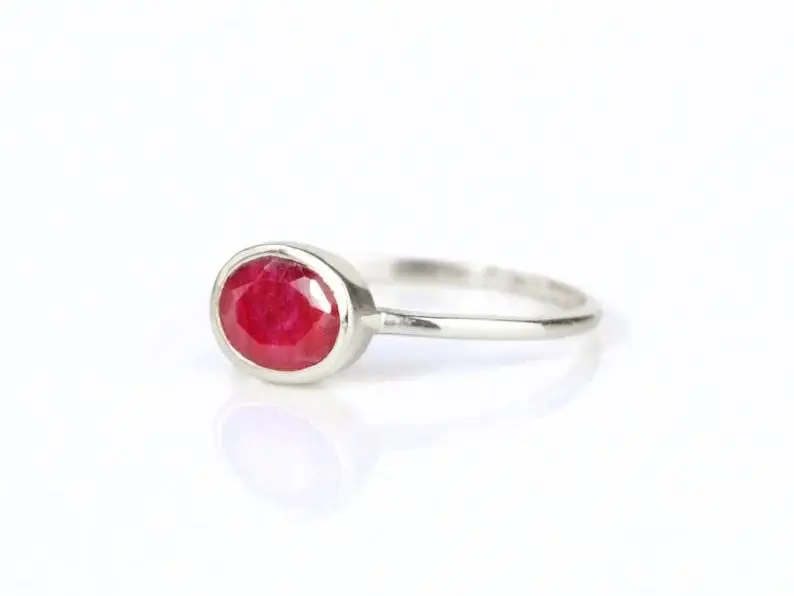
Dyed Ruby Oval Shape Bezel set Gold Vermeil Ring 