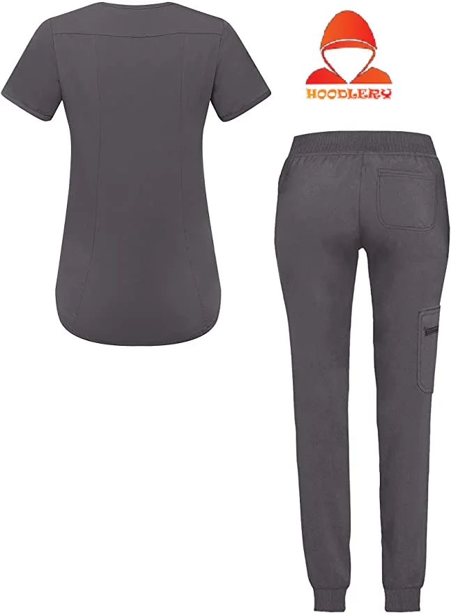 Modern Athletic Scrub Set for Women - Modern V-Neck Scrub Top & Yoga Jogger Scrub Pants