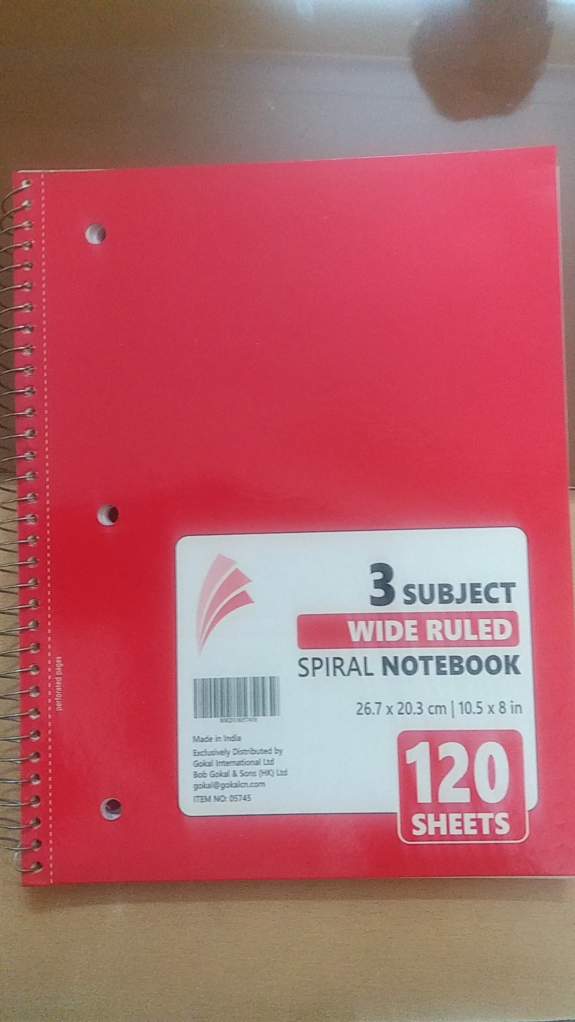 Three Subject Notebooks 120 pages Spiral Binding with three hole punch and microperforation