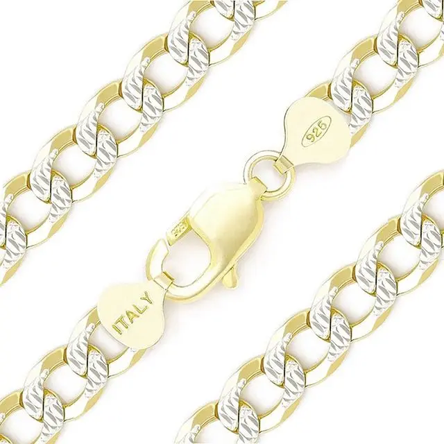 
Sterling Silver Two Tone Diamond Cut 5MM Miami Cuban Curb Chain Necklace 16