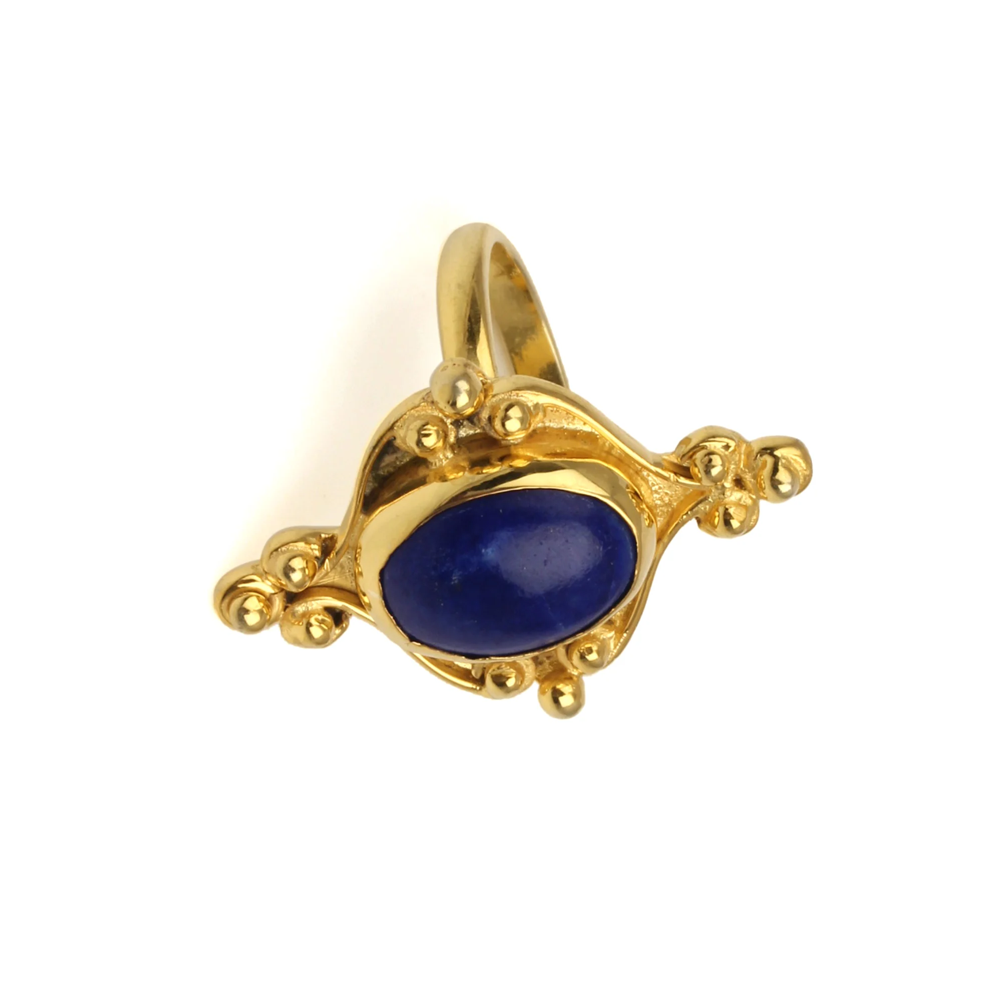 Best Quality Handmade Lapis Lazuli Gemstone Indian Jewelry Gold Plated Designer Brass Ring Jewellery for Women &