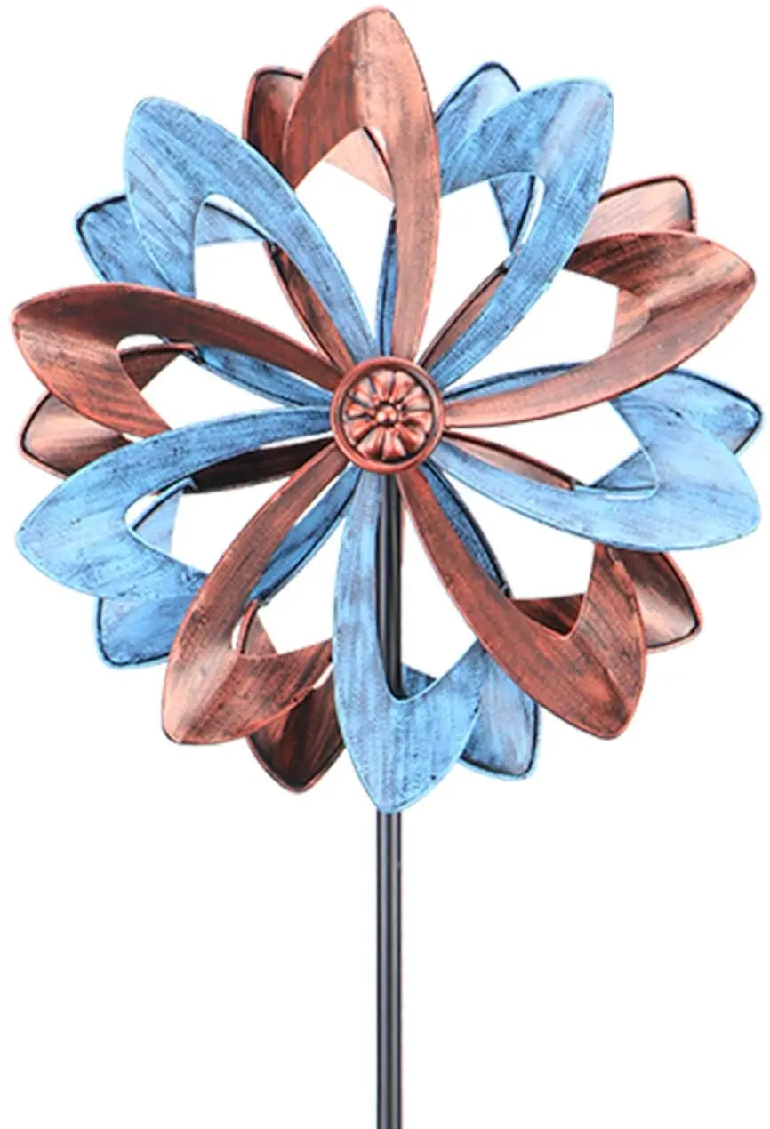 Garden Lighthouse Solar Light Metal Wind Spinner 75 Kinetic Pinwheel Yard Metallic Double spinner Stakes