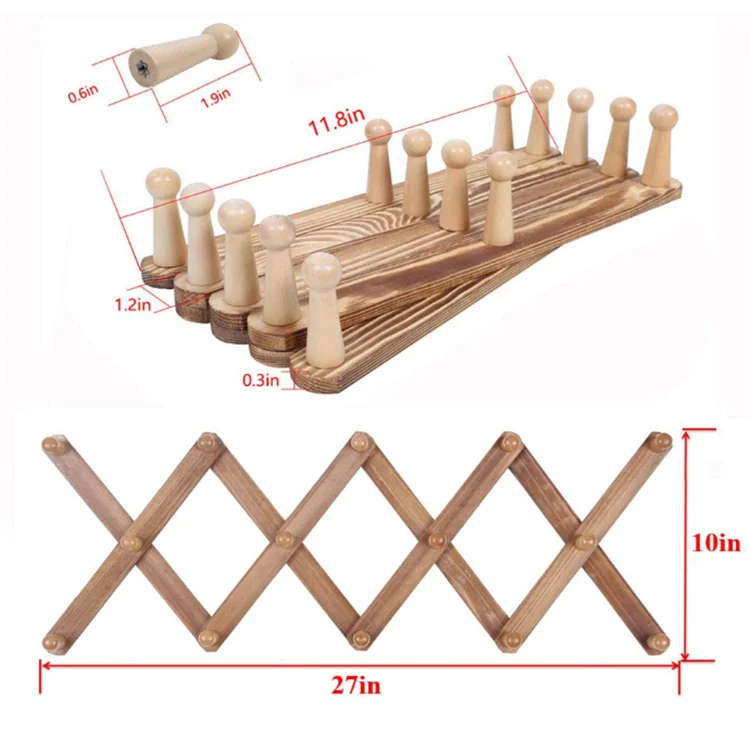 Multi Purpose Wooden Expandable Wall Mounted Telescopic Coat Rack