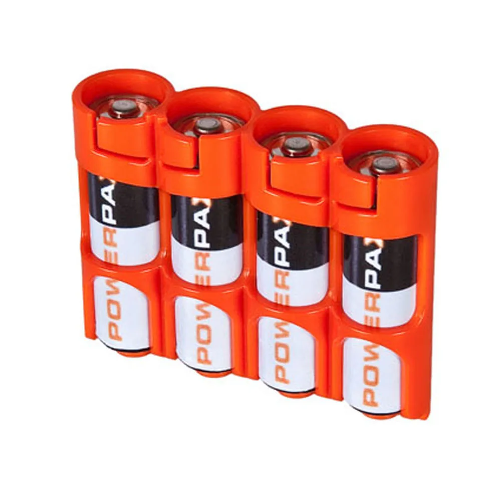 Storacell Slim Line AA 4 Pack Caddy-Orange Battery Holder Compact Easy Dispenses Batteries Caddy with One Hand Safety