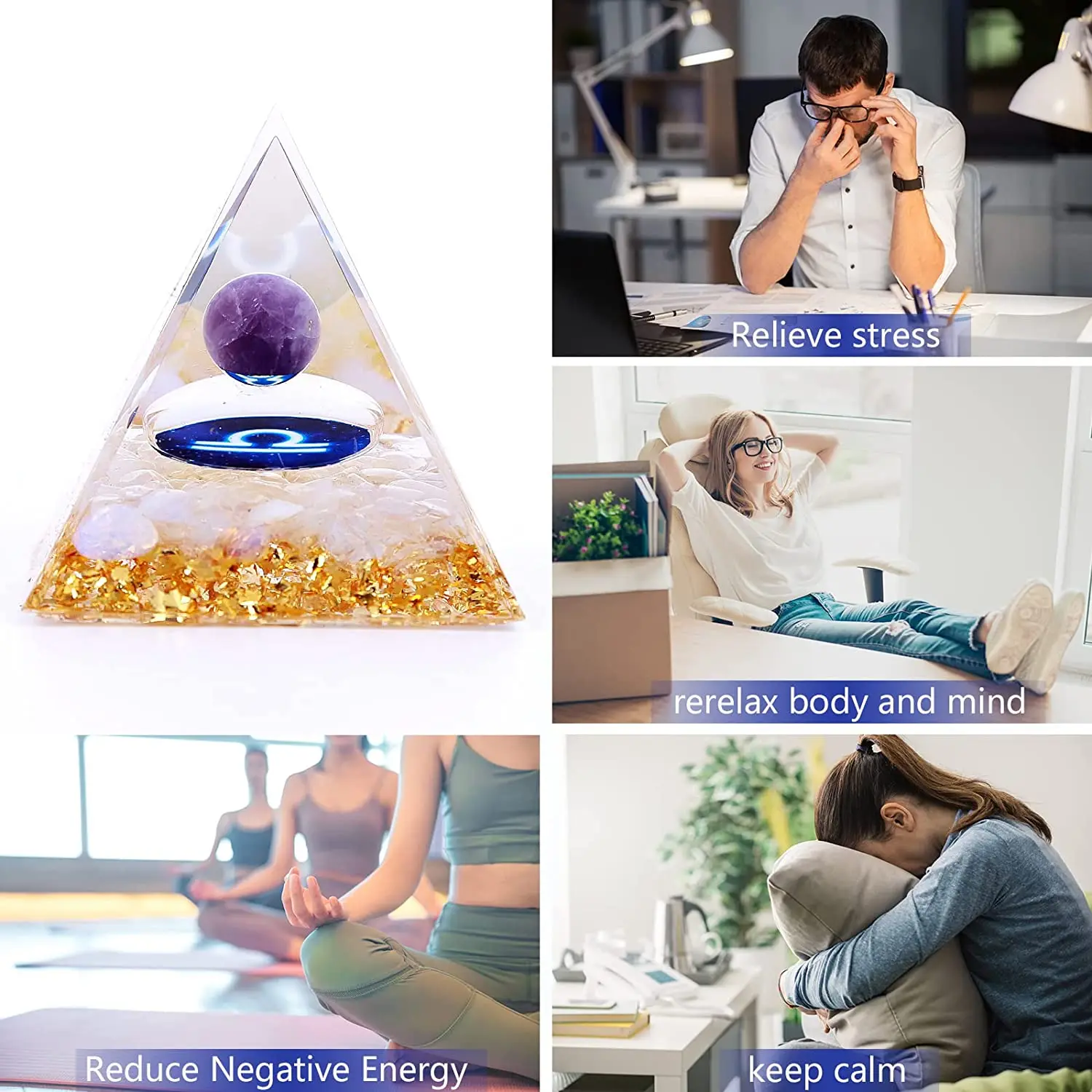 Orgonite Pyramid Orgone Crystal Pyramid, 12 Zodiac Signs Crystal Chakra Pyramids, Positive Energy Crystals Resin Pyramid