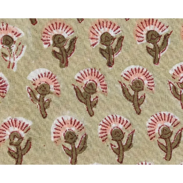 Indian Green Block Print Fabric 100% Cotton Jersey with Wax Printing for Curtains Sleepwear Toys Saris Home Decor by the Yard