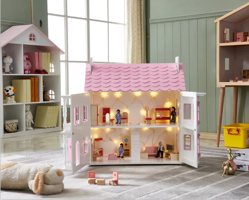Wholesale Preschool Educational Toys Dollhouse Furniture Big Wooden Doll House For kids
