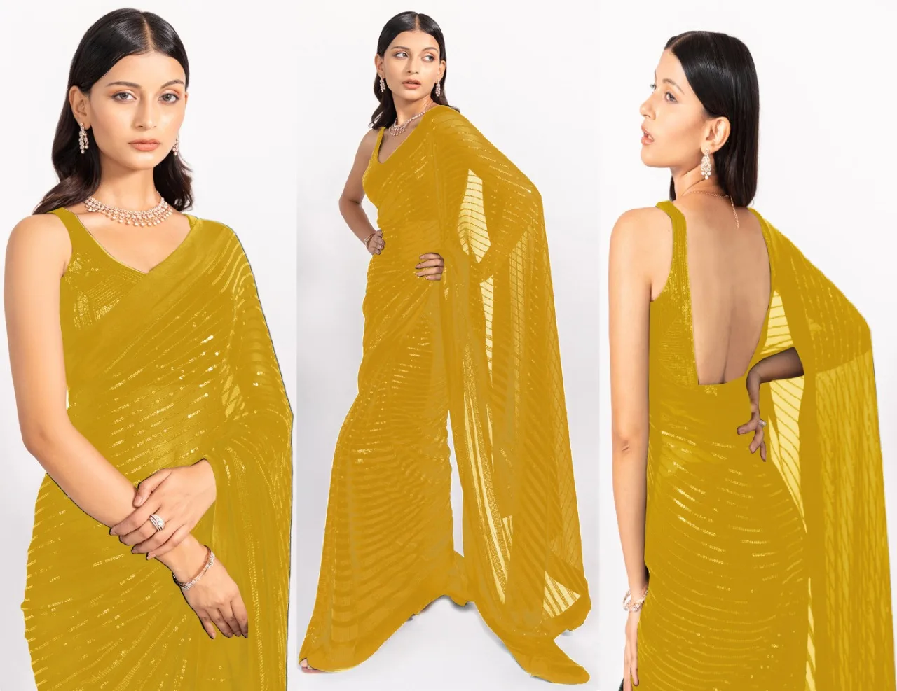 India &  Pakistani Wear Fancy Sequence Work Saree With Bangalory Sequence Work Blouse Piece / Best Quality Low Rate Saree