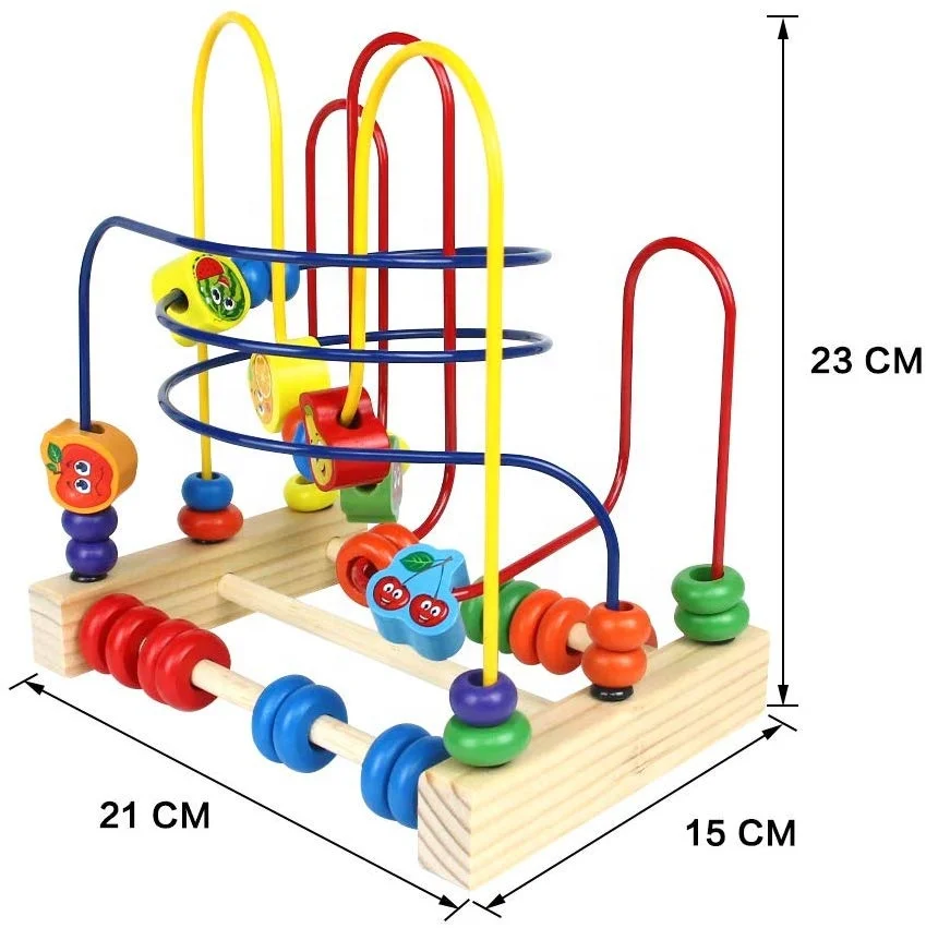 Educational Maze Game Circle Bead Wooden toy Colorful Fruit Theme Roller Coaster Game for Kids