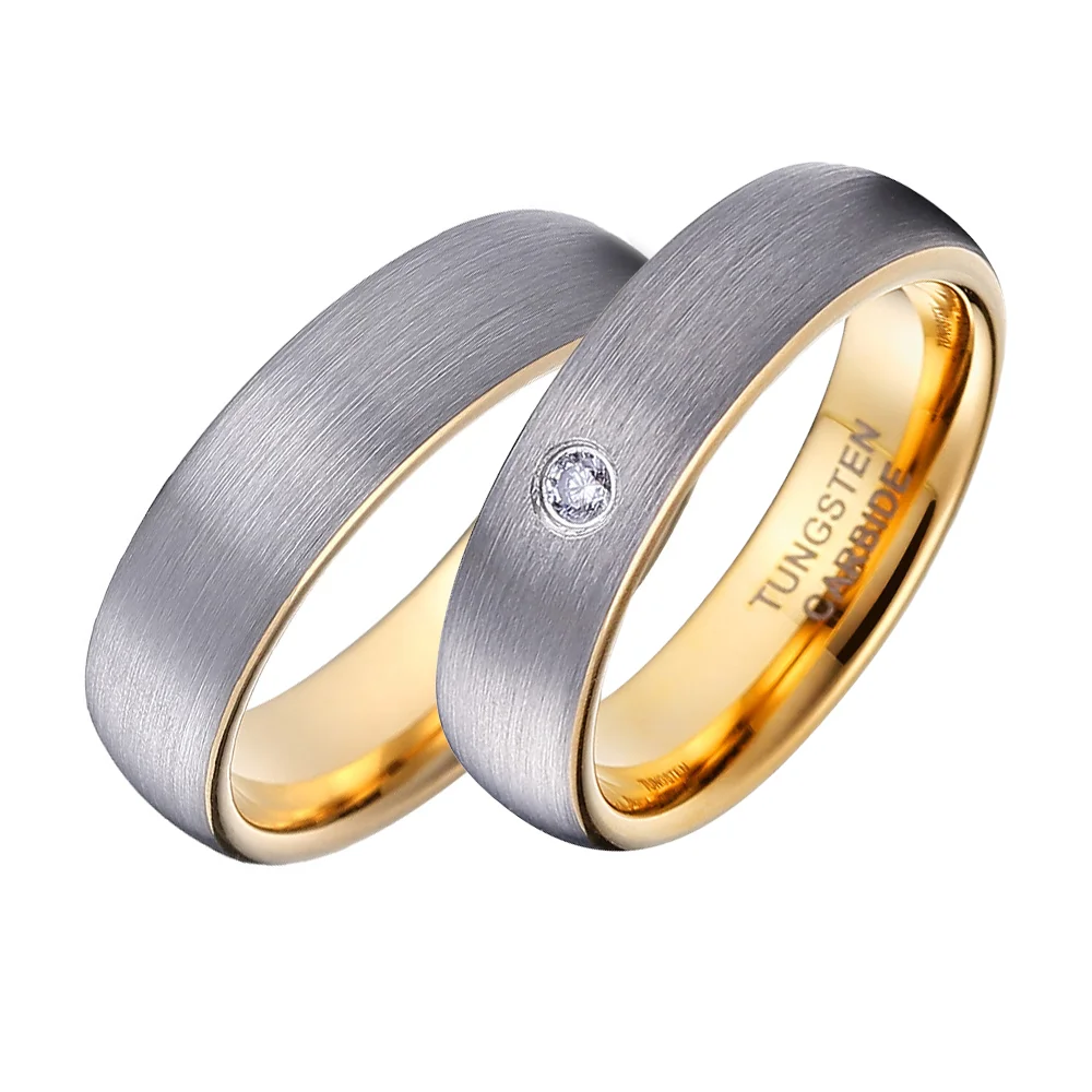 
Energinox Two Tone Customize Gold Brushed Tungsten Carbide Finger Couple Wedding Ring Jewelry 