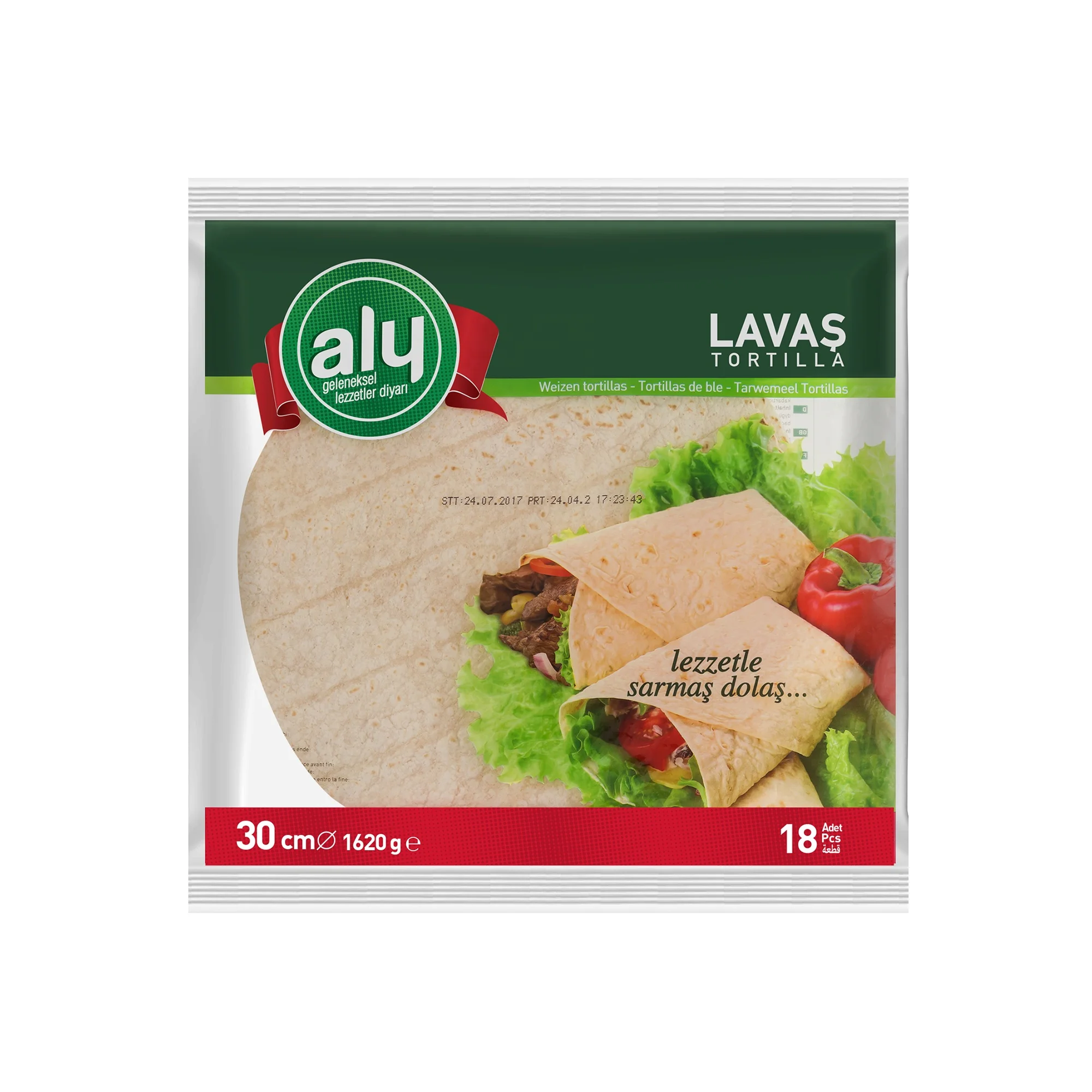  Tortilla 30 см 18 шт. пшеничная мука оригинальный бренд Aly пакет с замком zip-lock 1620 г (6 упаковок в одной