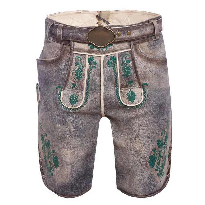  Мужские традиционные кожаные брюки Lederhosen Короткие классические с вышивкой и подтяжками