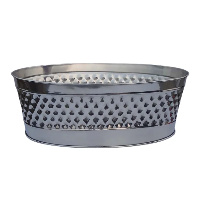 Stainless Steel Hammered Beverage Tub With Leather Handle Double-Walled Insulated Silver Ice Bucket Champagne Bucket