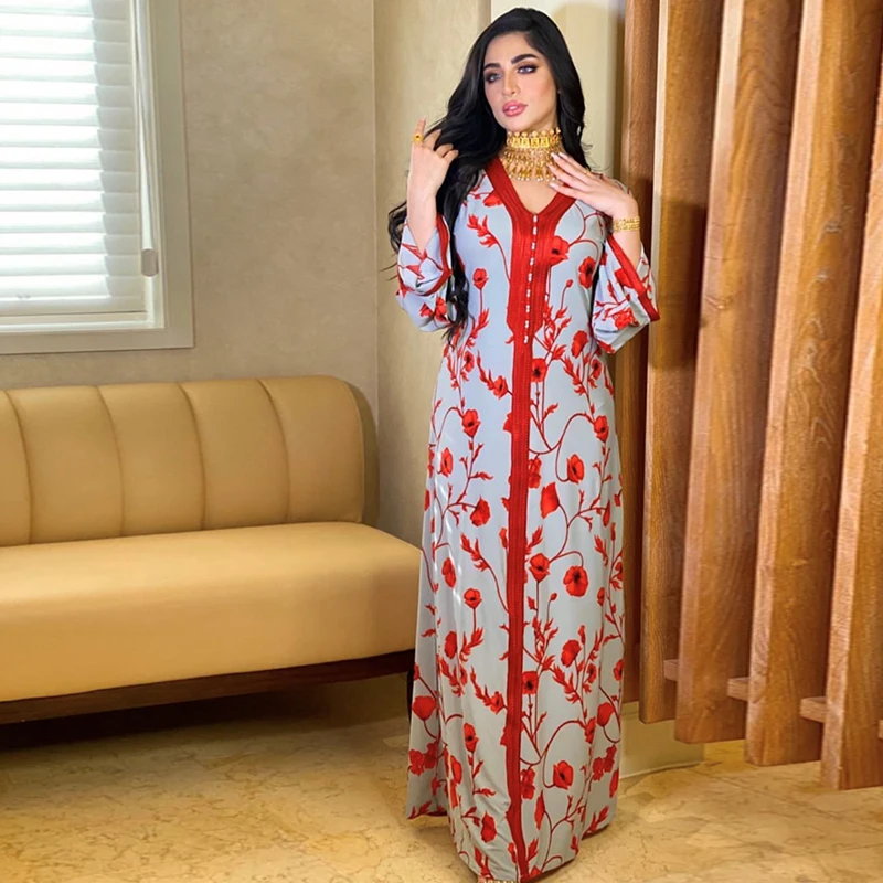 Fashion Print Casual Dresses Islamic Clothing Arab Robe Plus Size Morocan Kaftan Dress Abaya Women Muslim Clothes