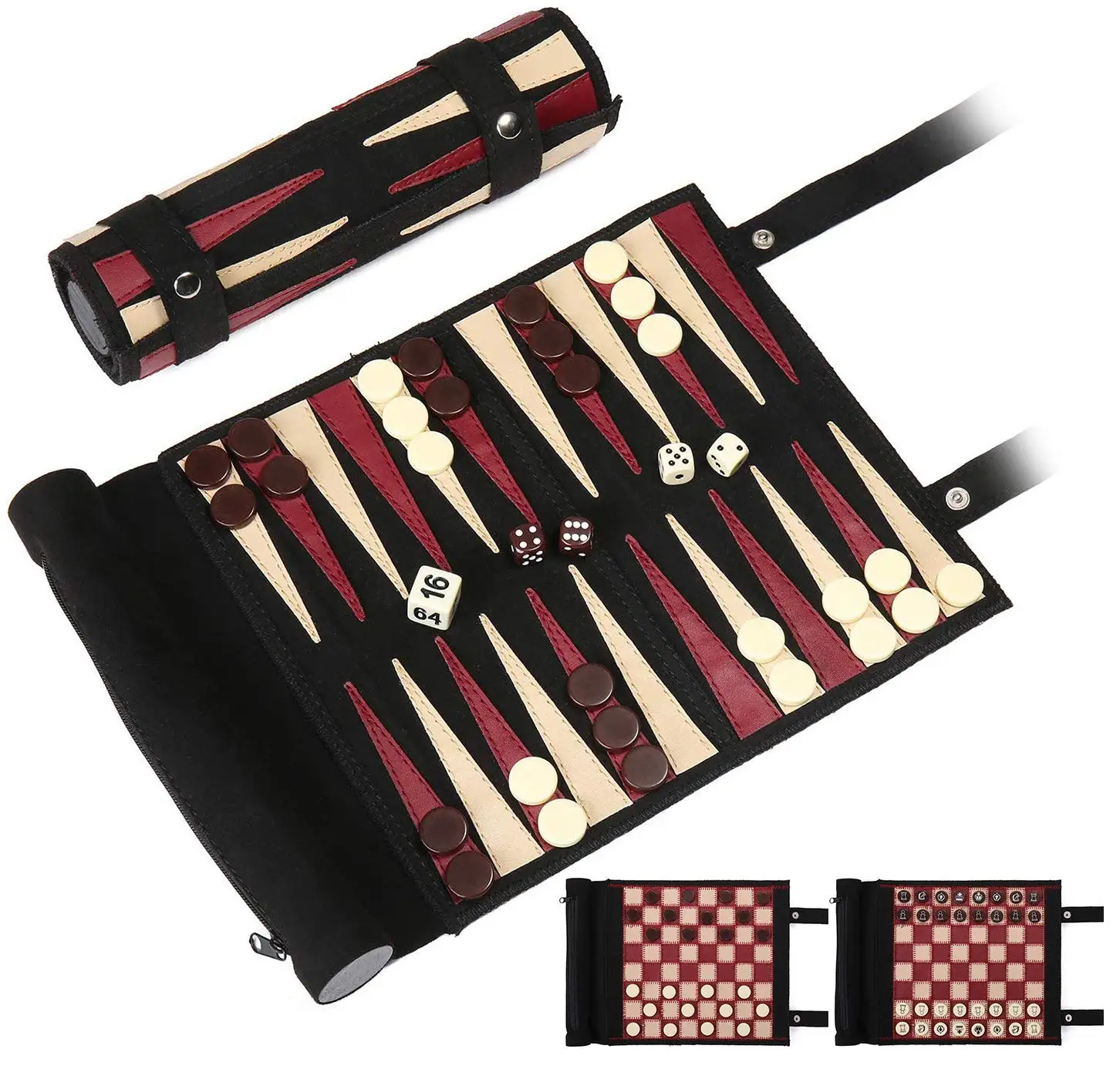 Travel Portable Genuine Leather Backgammon Board Game