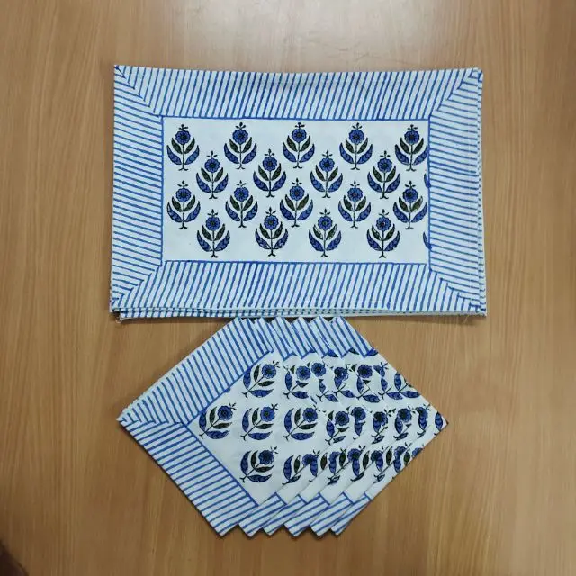 Indian 100% Cotton Natural Ethnic Design Set Of 6 Dinning Place Mats And Napkins Each Table Cover kitchen Napkin Table set Decor