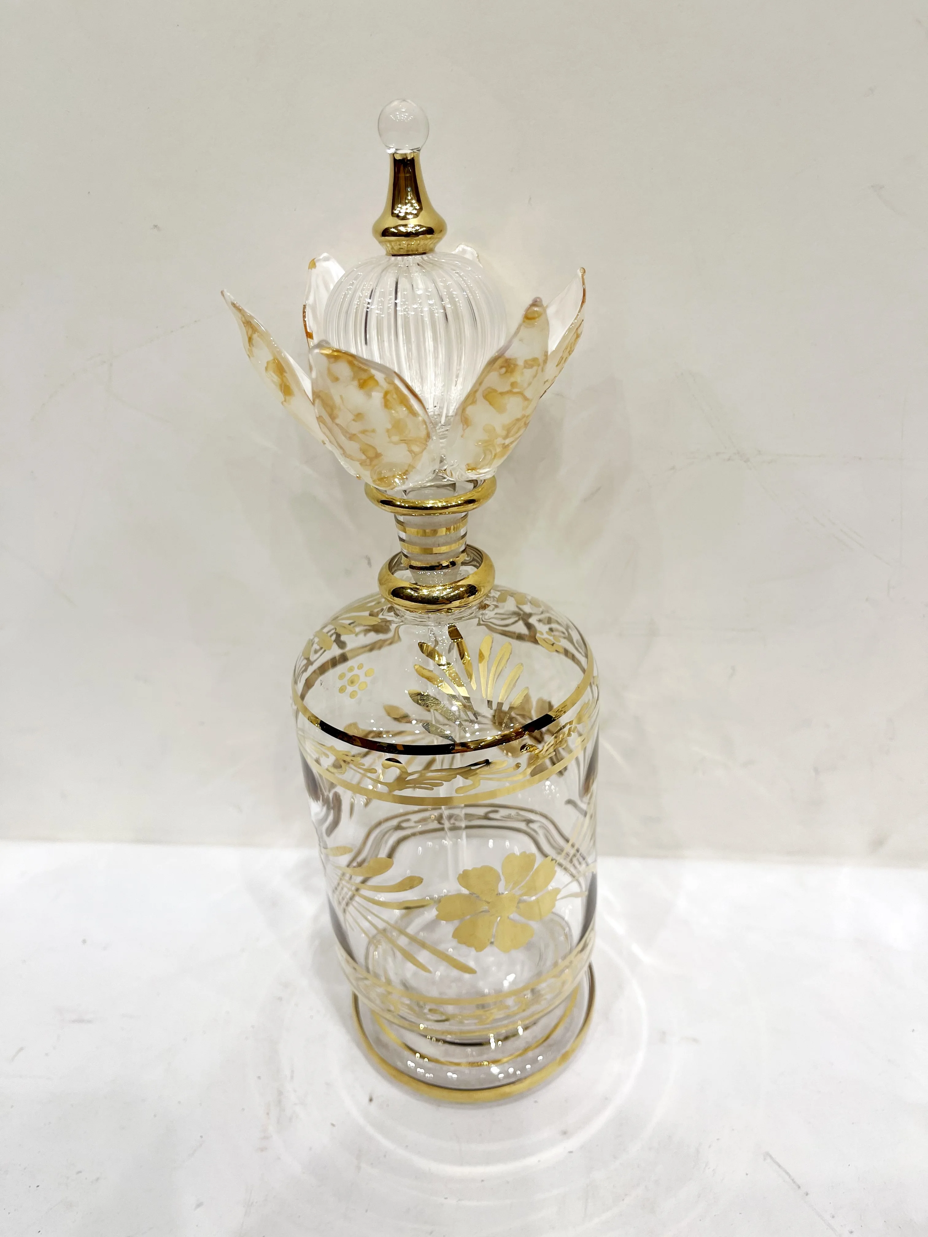 Buy Perfume bottle with golden floral pattern stylish handcrafted crystal Egyptian deep etched glass Perfume bottles