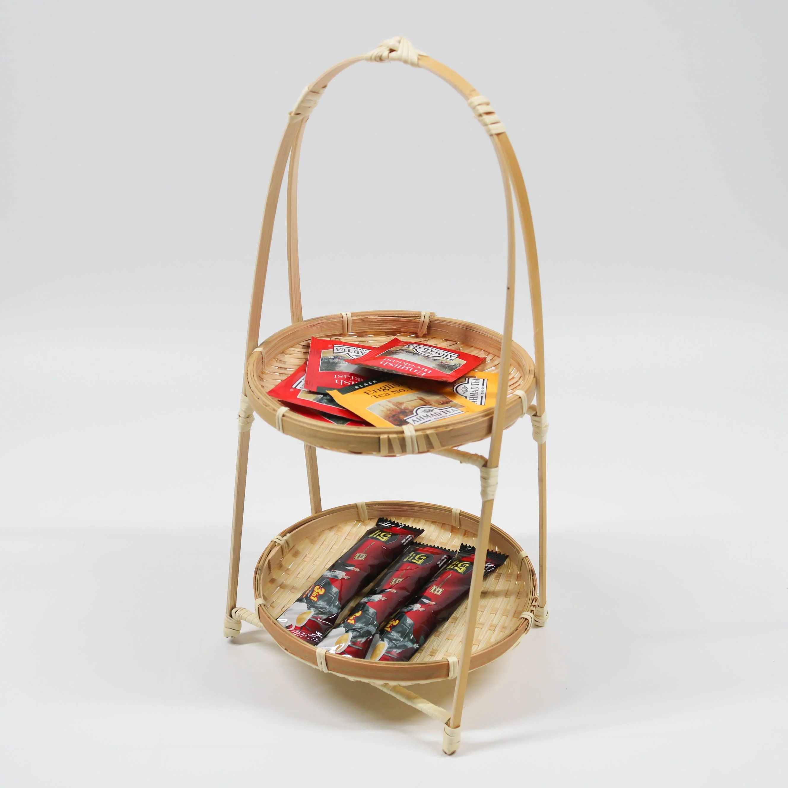
Wholesale Tea and coffee tier tray /two bamboo tier basket storage good price 