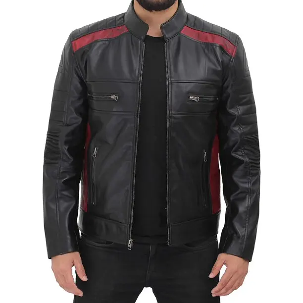 Men Black Motorcycle Slim Fit Real Leather Jacket In Pakistan