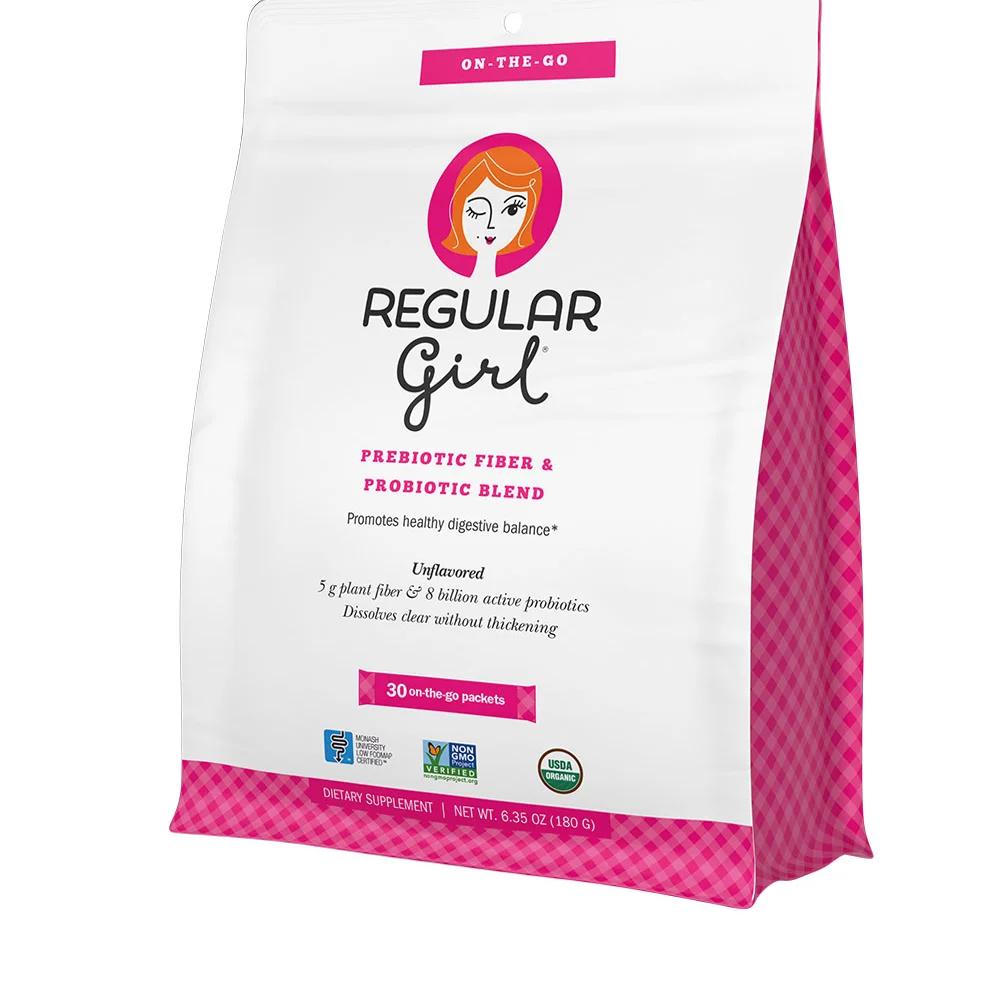 
Regular Girl On-The-Go Prebiotic Soluble Fiber Sun fiber and Probiotics Bifidobacterium Lactis Organic Natural Powder 