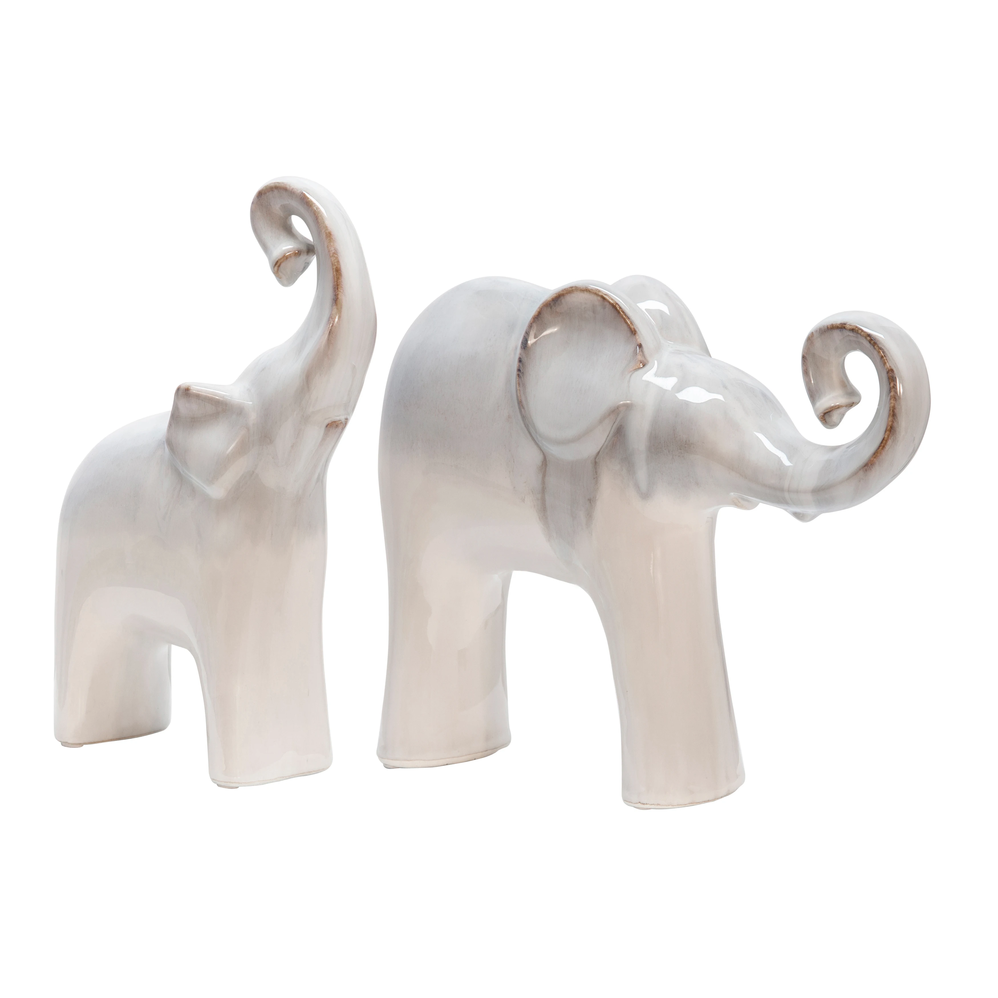 Sagebrook Home Ceramic 6X11 Inch Elephant Figurine Cream Color Premium Quality