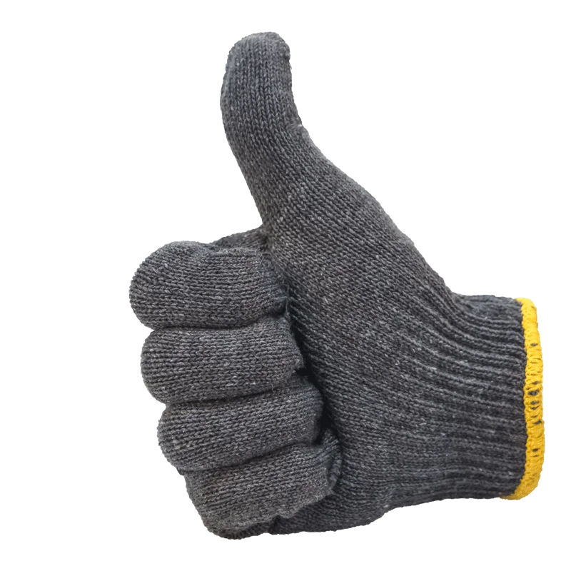 Темно-серые хлопчатобумажные трикотажные перчатки из хлопчатобумажной пряжи рабочие для сада