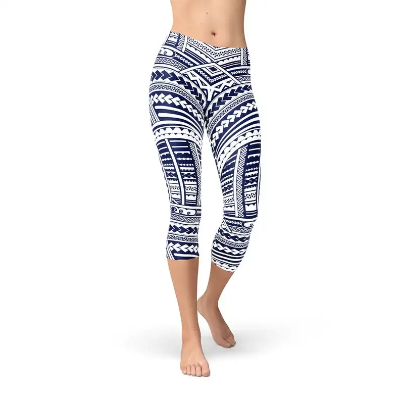 HOT SELLING Maori Tattoo Capri Leggings - White Capris with Tribal Polynesian Tattoo Print Perfect For Running Tights