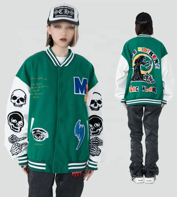 Fashion  Leather Varsity Jacket Oem Custom Baseball Jacket Chenille Embroidery Men Baseball Jacket Letters Patches