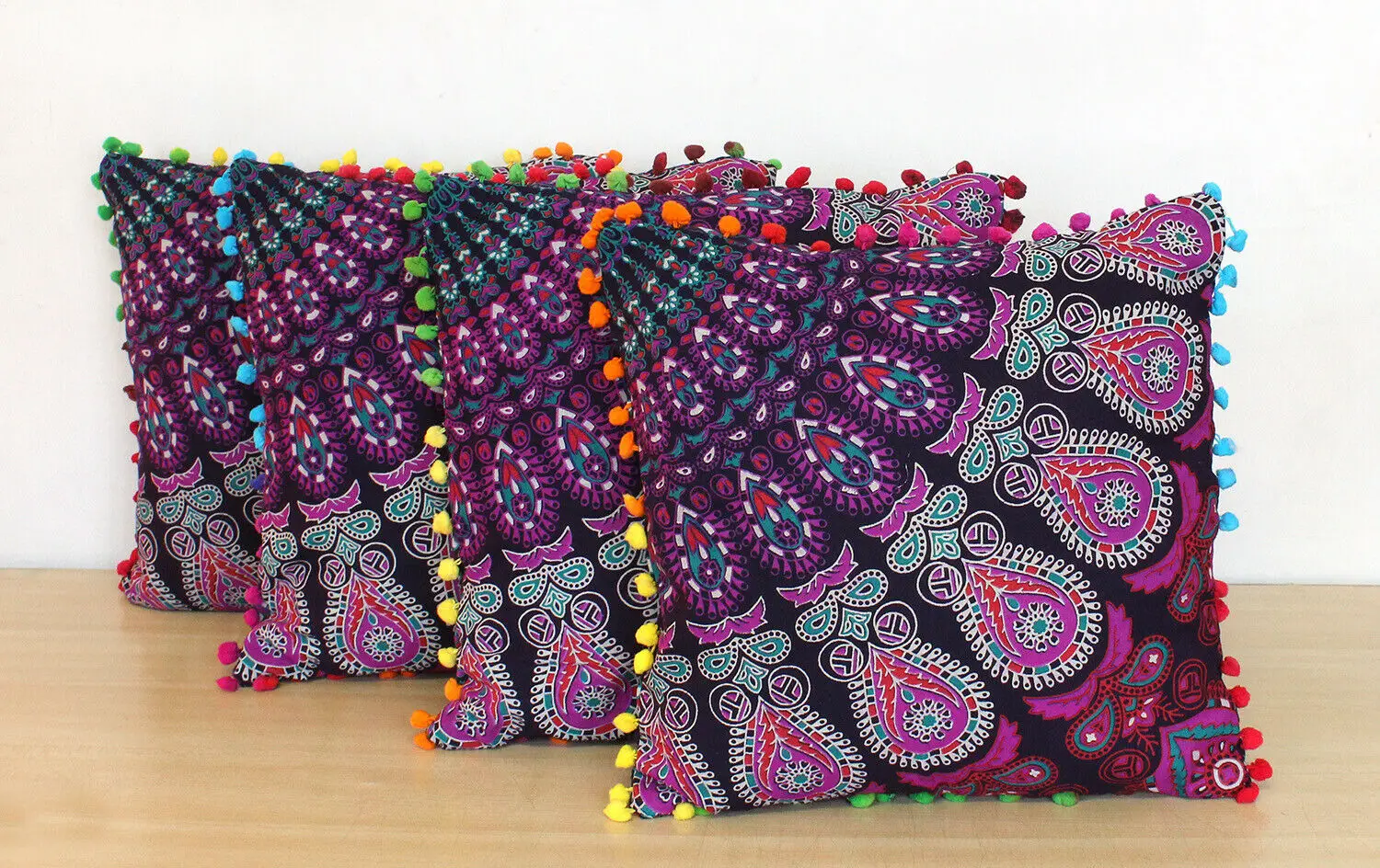 Set of 4 Pcs Square Cushion Cover Peacock Mandala Indian Cushion Cover Pillow Cover Multiple Color
