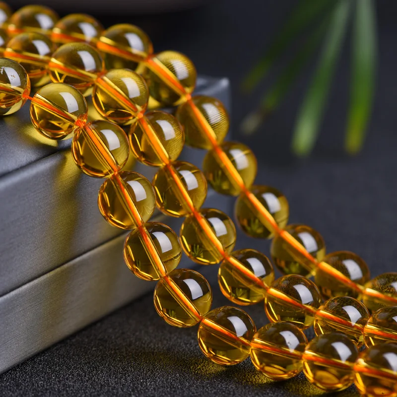 Citrine Tier-7A Grade Natural Gemstone Crystal Healing Stone Smooth Loose Round Beads Yellow Golden Citrine for Jewelry Making