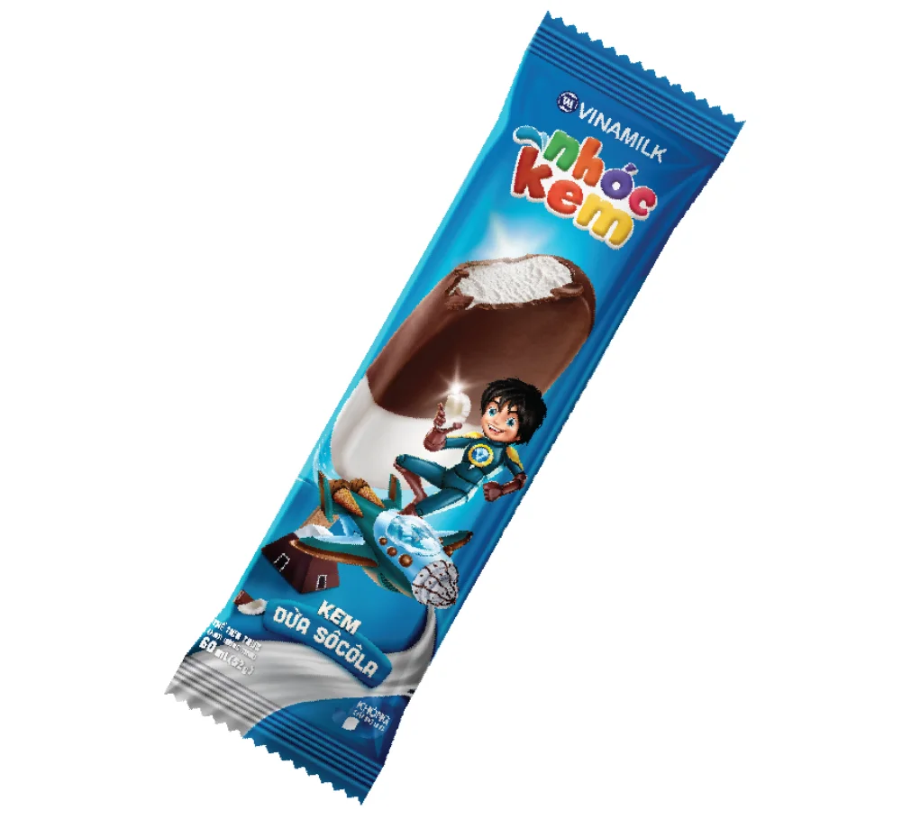 Delicious GMP Ice Cream - Vinamilk - Nhoc Kem Brand - Chocolate Coconut Flavor - Packing 60 Ml Bags Per Carton Halal ISO FSSC