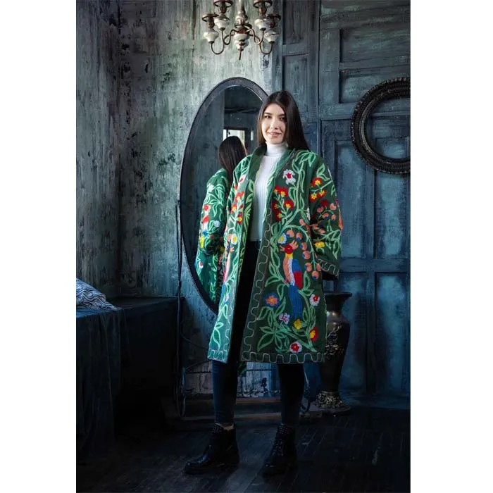 Premium Quality Vintage Autumn Long Sleeve Uzbek Silk Embroidered Women Jacket Over-sized Cotton Suzani Coat Ladies Kimono Robe