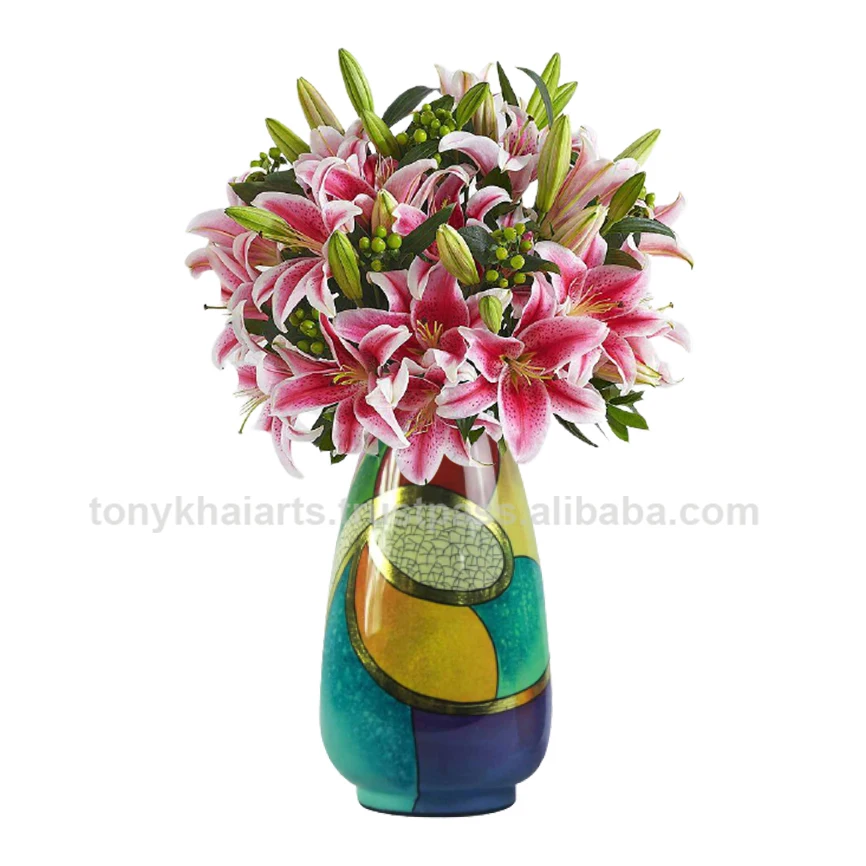 Glass Fiber Synthetic Resins Lacquer Flower Vase  LH- 017  Made In Vietnam