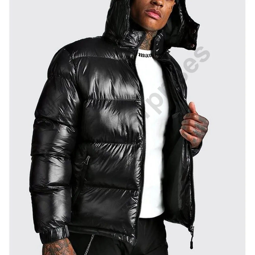 OEM Custom Padded Bubble Coat Puffer Duck Down Jacket Hooded Shiny Mens Winter Jacket