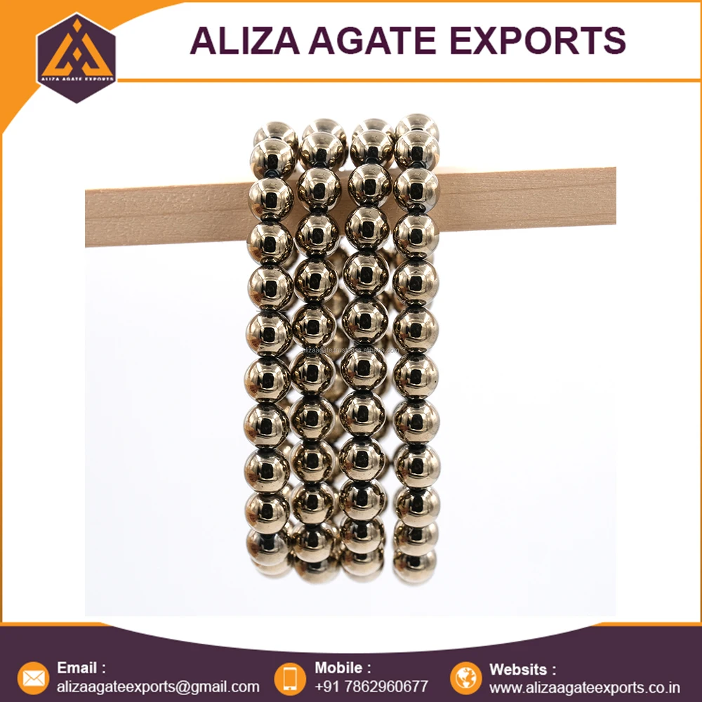 Popular Beads Pyrite Crystal Bracelet 8mm Pyrite Beads Hand Therapy Yoga Daily Wear bracelet Buy At Best Price