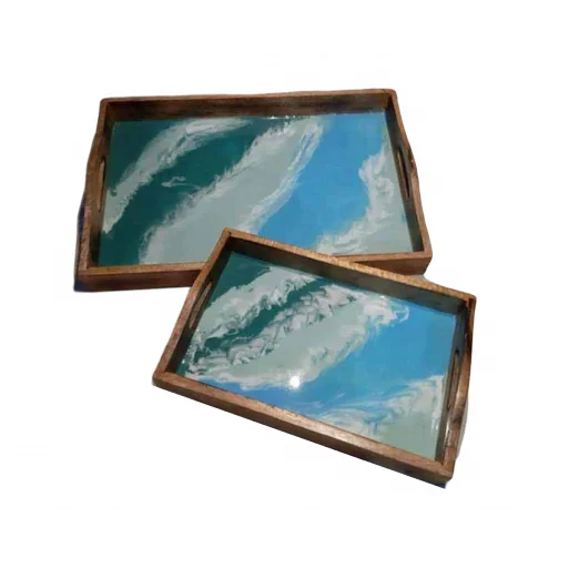 Wholesale Diy Epoxy Resin River & Pine Wood Serving Tray With Metal Handle Hotels & Restaurant by Quality Handicrafts