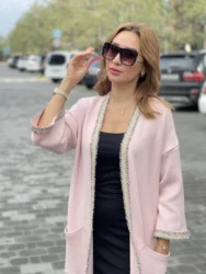 Женский длинный вязаный шерстяной кардиган с бахромой