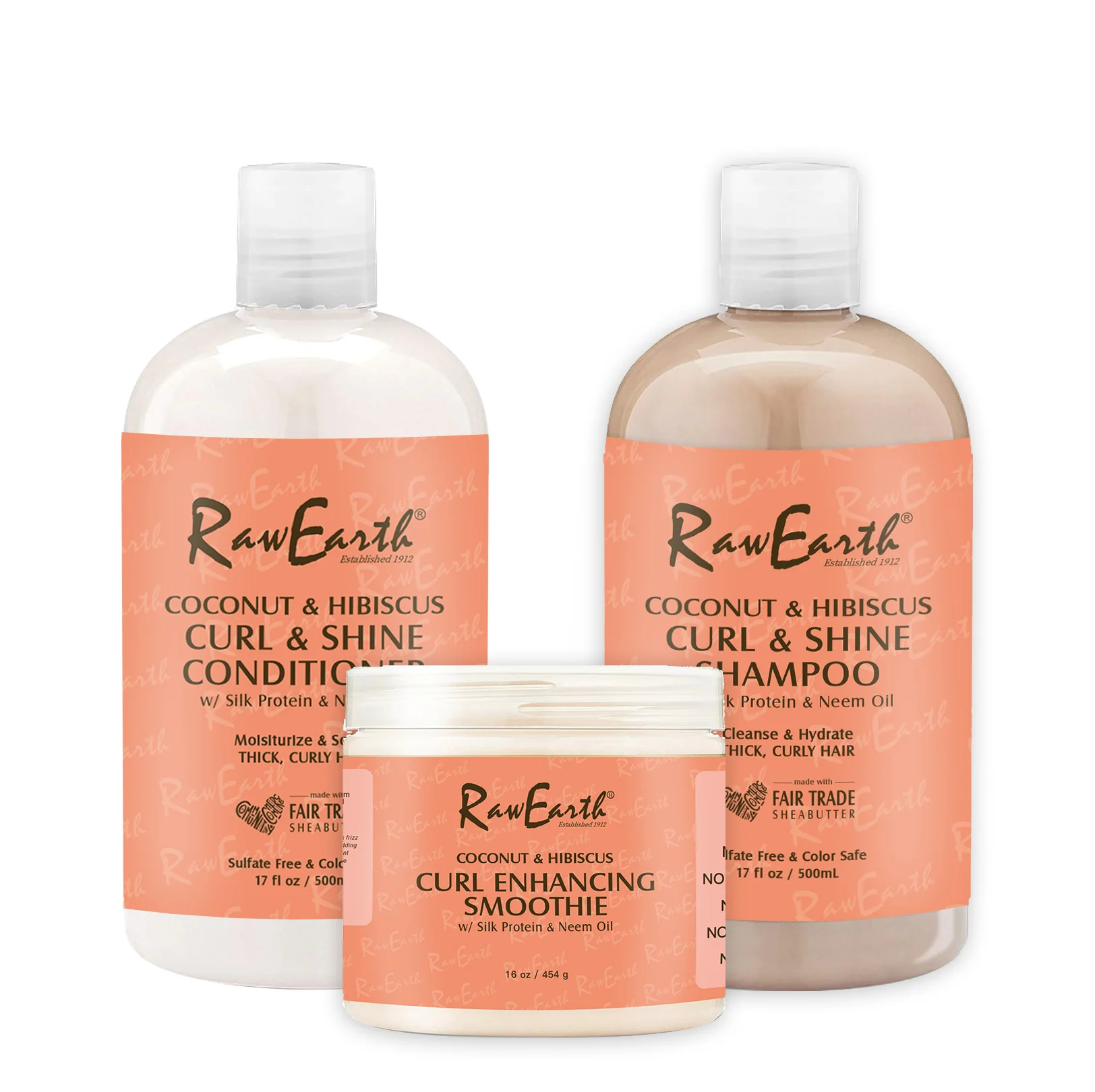 
Raw Earth Coconut and Hibiscus for Smooth Shiny Frizz-Free Hair Haircare Combination Pack 