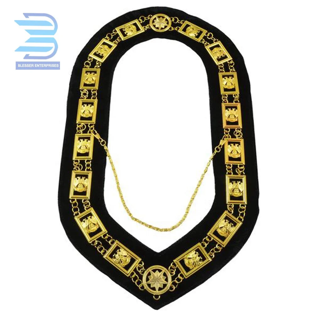 Regalia Masonic 32 Degree Scottish Rite Wings UP Mason Chain Collar /Gold on Red