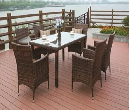 6 Seater Outdoor Rectangle Table Set, Garden Dining, Rattan Patio Furniture