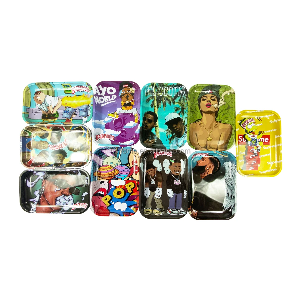 4 Sizes Wholesale Custom weeding accessories metal tray Rolling Tray Metal Cigarette Rolling Trays For Glass pipe smoking