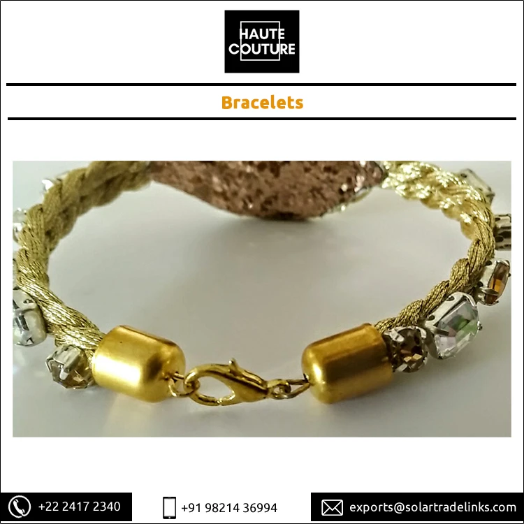 Eye Shape Hand Embroidered Handmade Fashion Jewelry Women Crystals Bracelets with Miyuki Gold Beads at Bulk Price