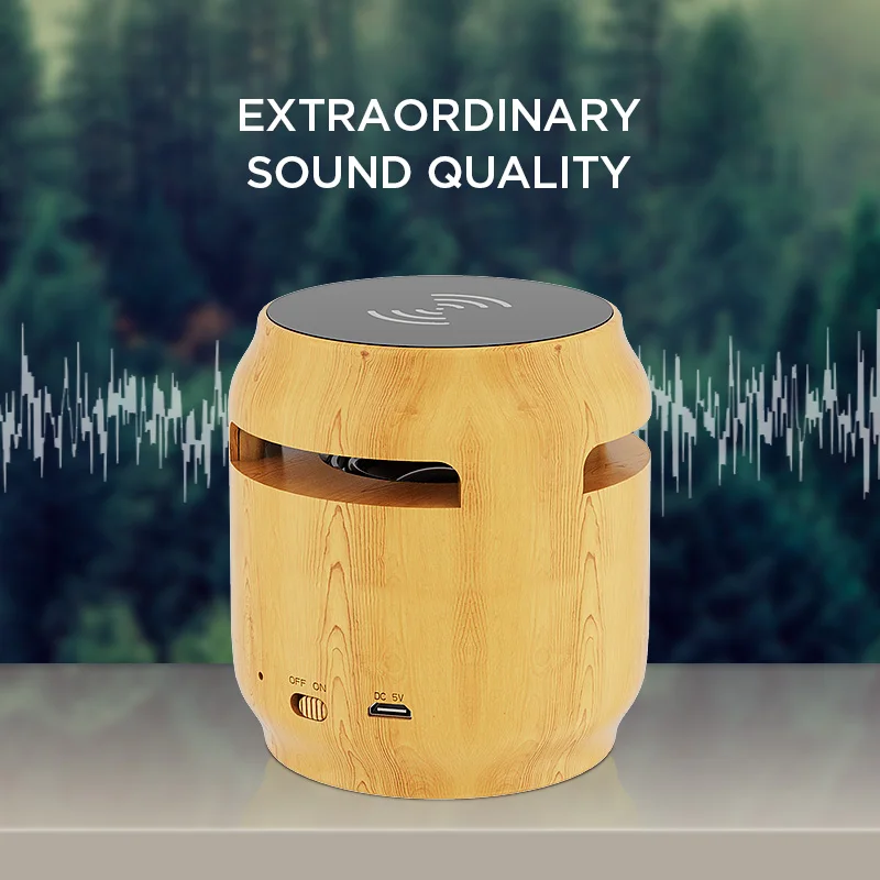 Заводская цена мини деревянный динамик OEM 3 Вт bluetooth с беспроводным зарядным устройством 2 в 1 B86